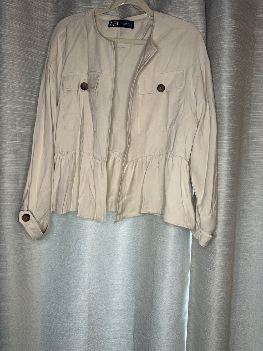 Zara Light Cream Peplum Utility Jacket